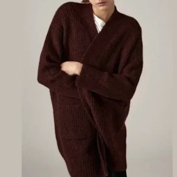 NWOT Zara Burgundy Knit Cardigan Sweater With Pockets - Picture 2 of 8